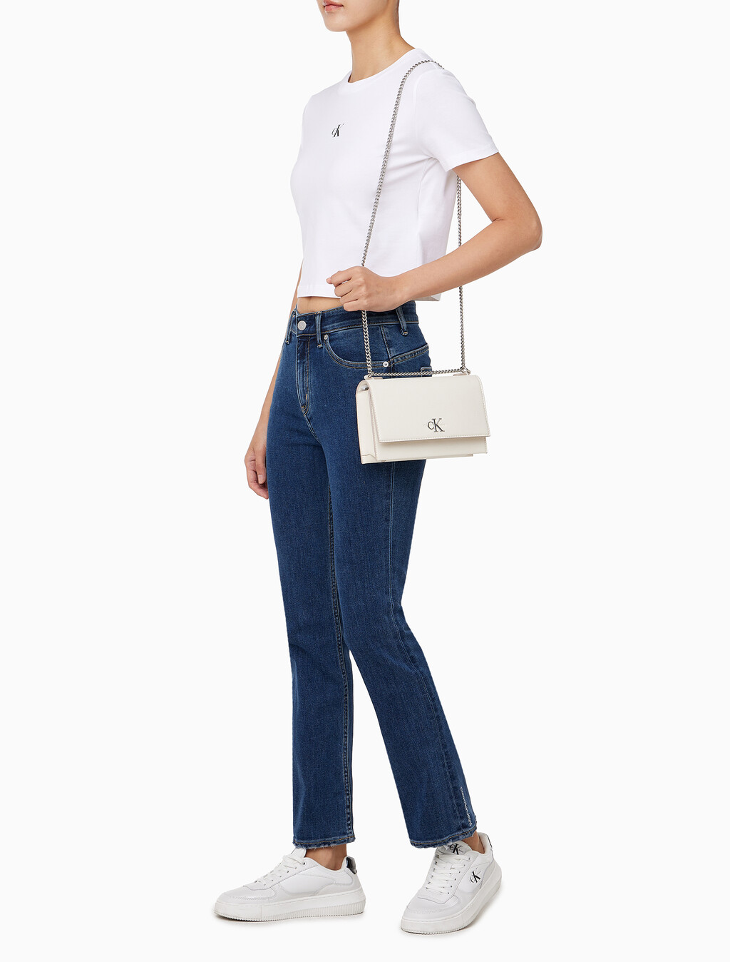 Flap Crossbody Bag With Chain, Chalk, hi-res