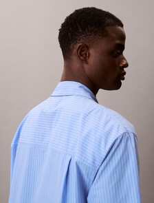 Cotton Crest Logo Pyjama Top, SLIM STRIPE BLUE DESCENT, hi-res