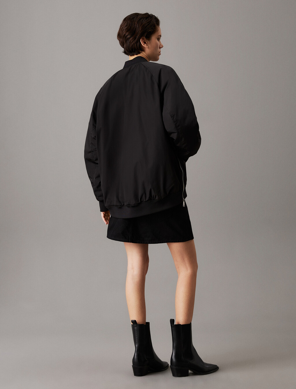 Long Padded Bomber Jacket, Ck Black, hi-res