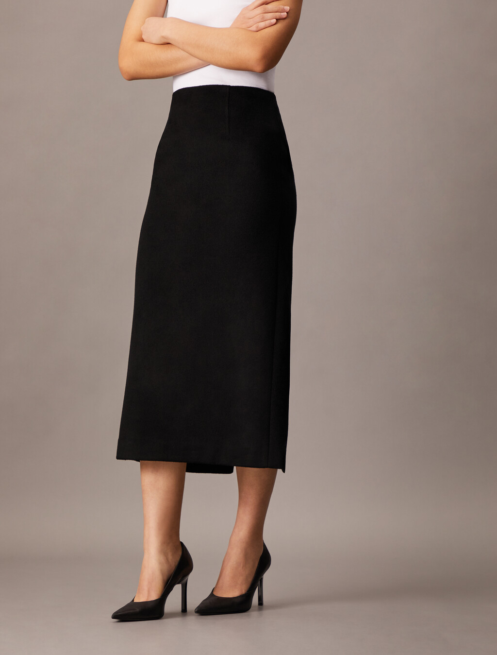 Brushed Wool Pencil Skirt, Black, hi-res