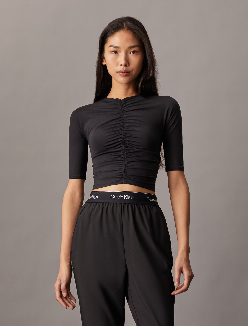 Icon Ruched Front Tee, Black Beauty, hi-res