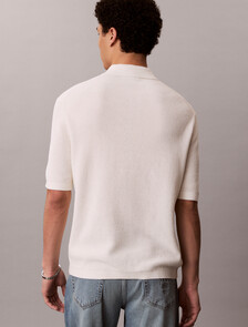 Cotton Waffle Knit Polo Shirt, Tofu, hi-res