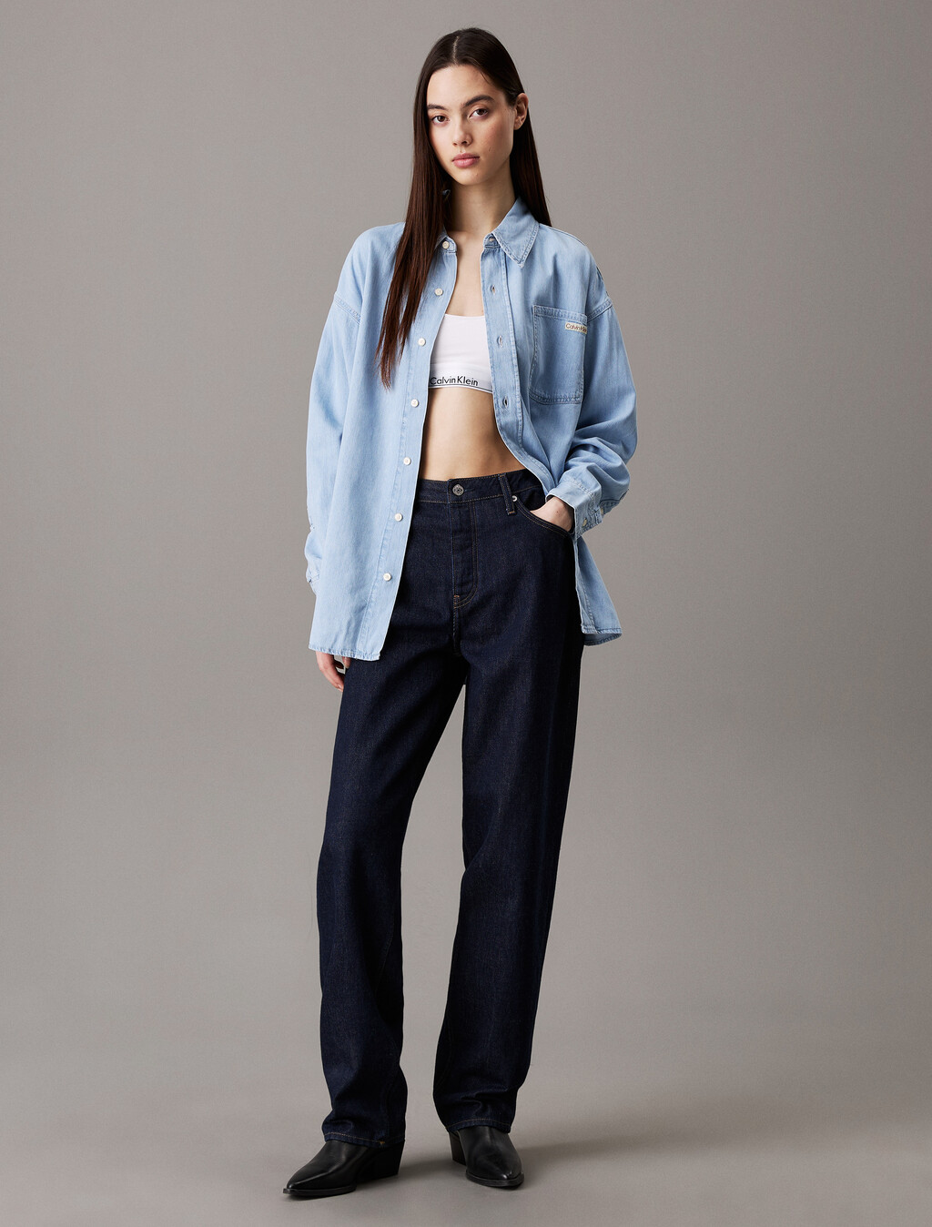 Oversized Denim Shirt, Denim Light, hi-res