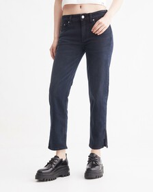 Reconsidered Italian Denim Slim Straight Ankle Jeans, Blue Black Back Embro Splt Hem, hi-res