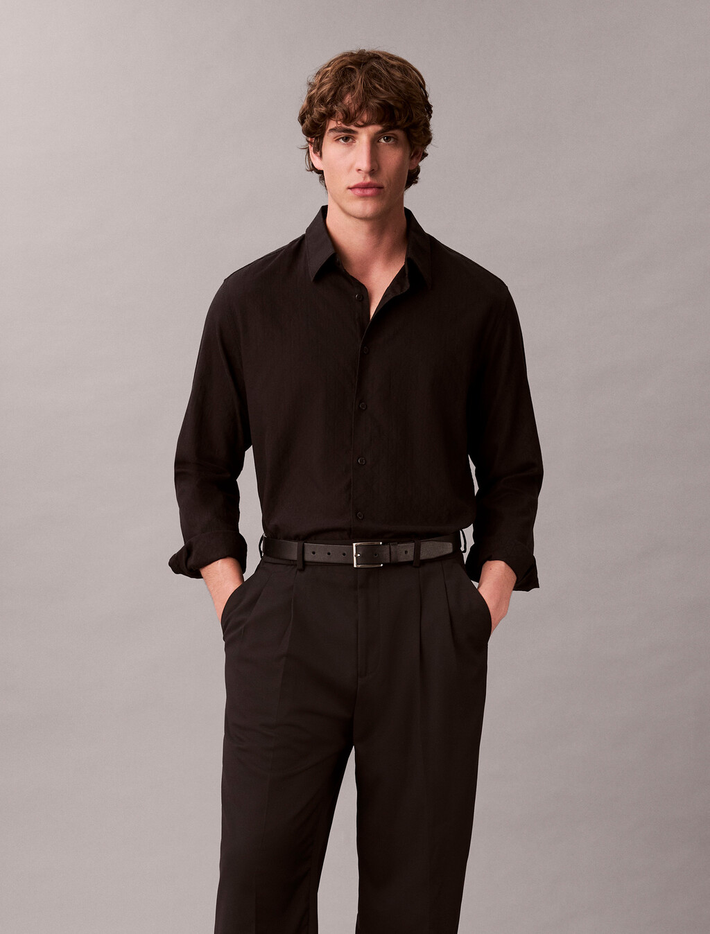 Emblem Jacquard Easy Shirt, Black, hi-res