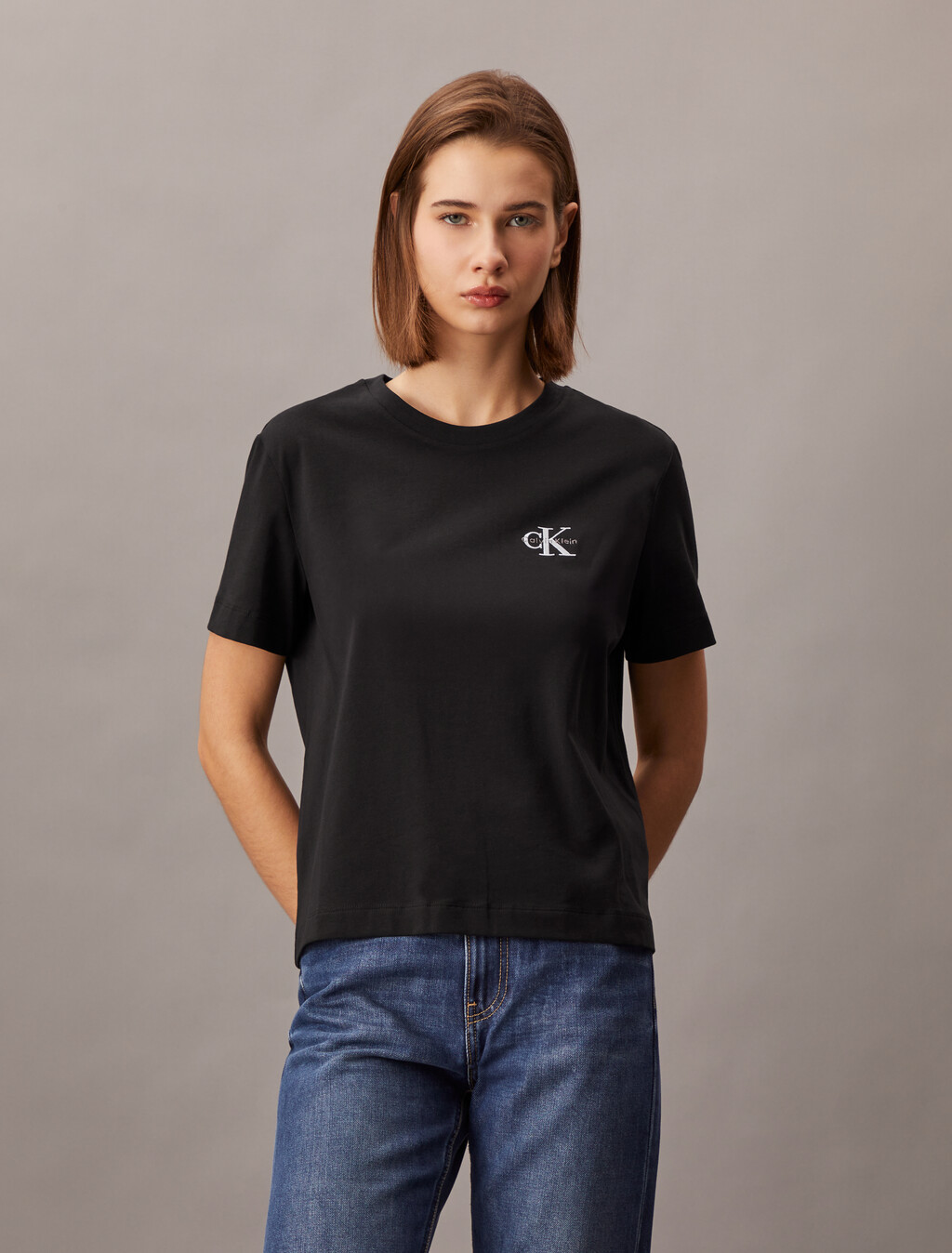 Core Essentials Monogram Embroidery Tee, Black, hi-res