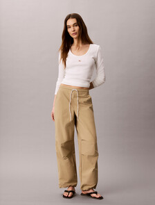 Ribbed Cotton Long Sleeve Top, Bright White, hi-res