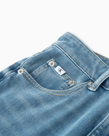 ULTIMATE STRETCH HIGH RISE SLIM STRAIGHT FRAYED JEANS, Mid Blue Embro Raw Hem, hi-res