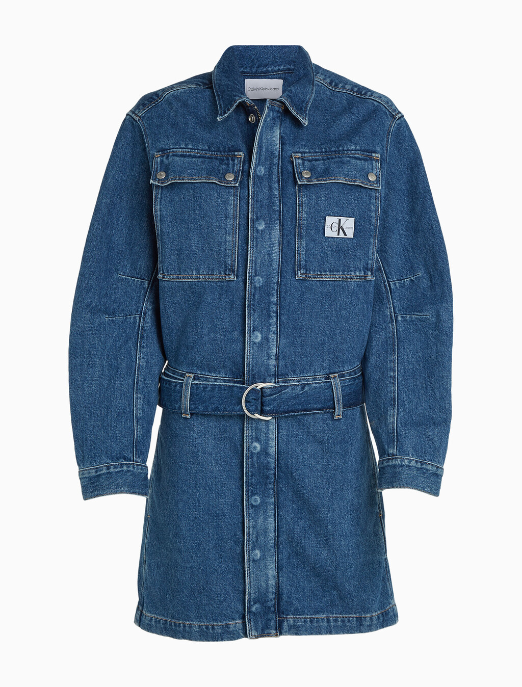 Belted Denim Shirt Dress, Denim Medium, hi-res