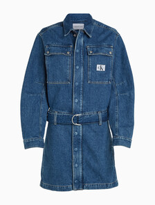 Belted Denim Shirt Dress, Denim Medium, hi-res