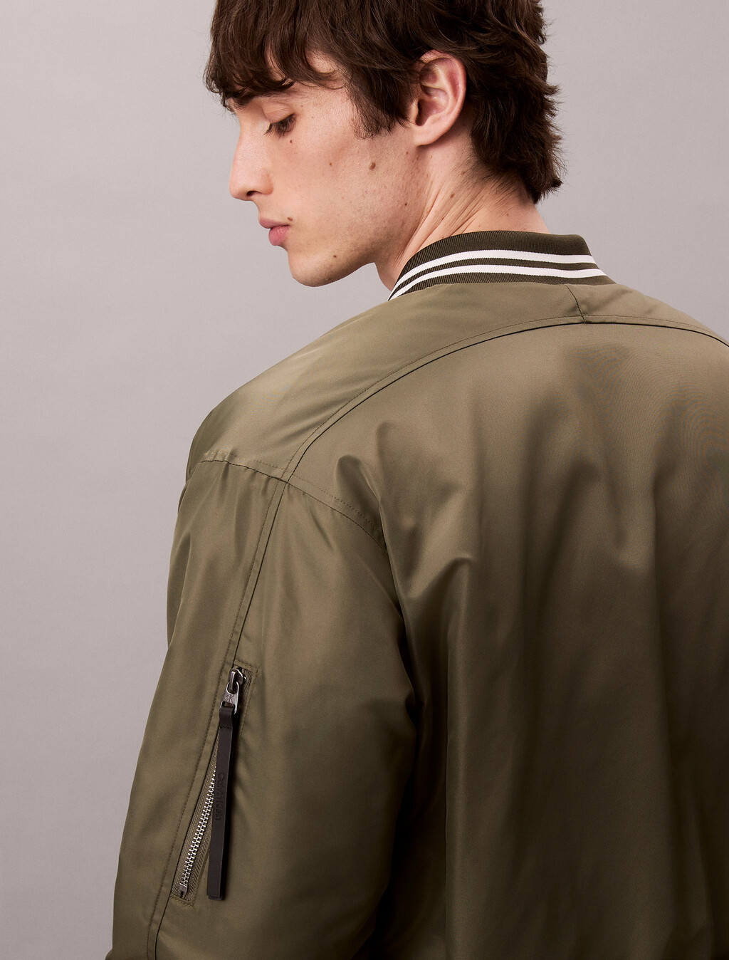 Nylon Tipped Bomber Jacket, Dusty Olive, hi-res
