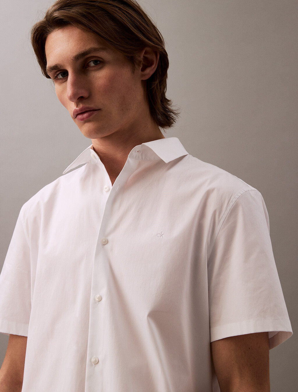 Stretch Cotton Slim Shirt, Brilliant White, hi-res