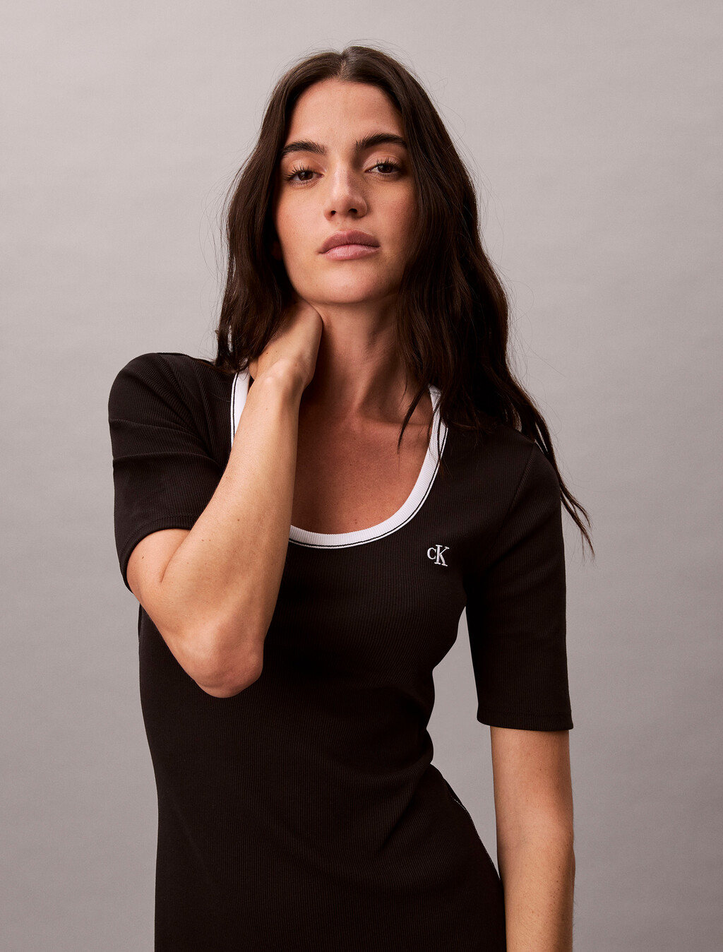 Rib Knit Baby Fit Mini Dress, Black, hi-res