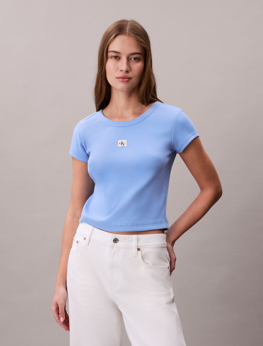 Cotton Stretch Rib Baby Tee, Blue Descent, hi-res