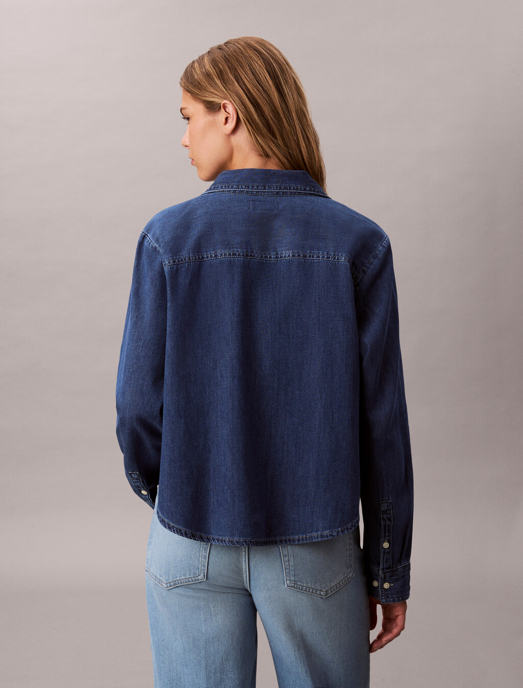 Vintage Cropped Denim Shirt, CK VINTAGE INDIGO, hi-res