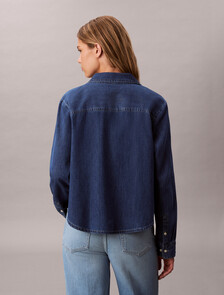 Vintage Cropped Denim Shirt, CK VINTAGE INDIGO, hi-res