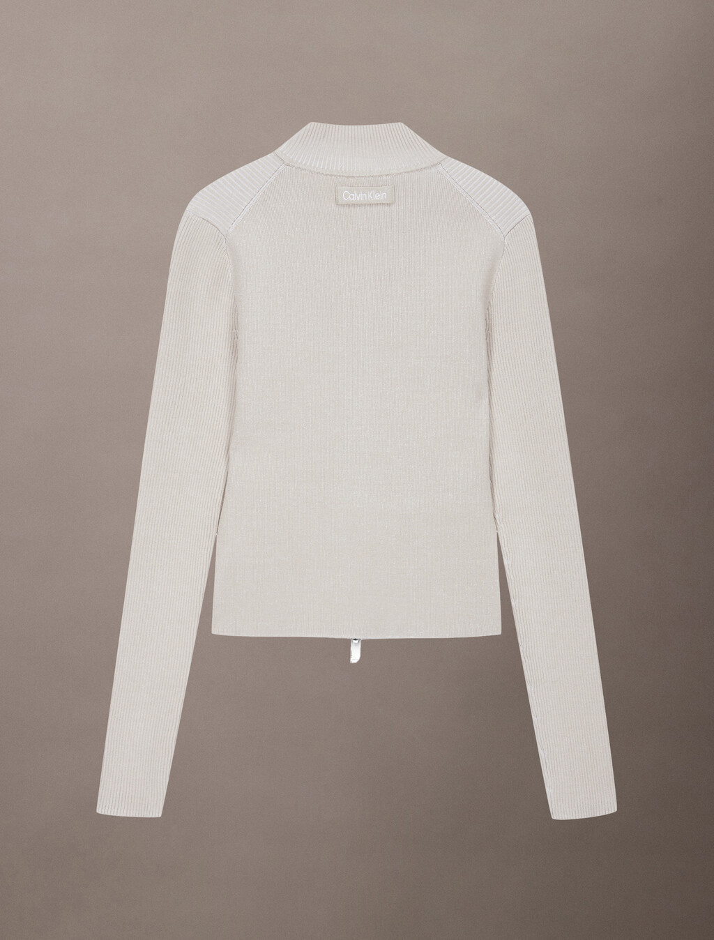 Sculpted Knit Zip Up Cardigan, Island Fossil, hi-res