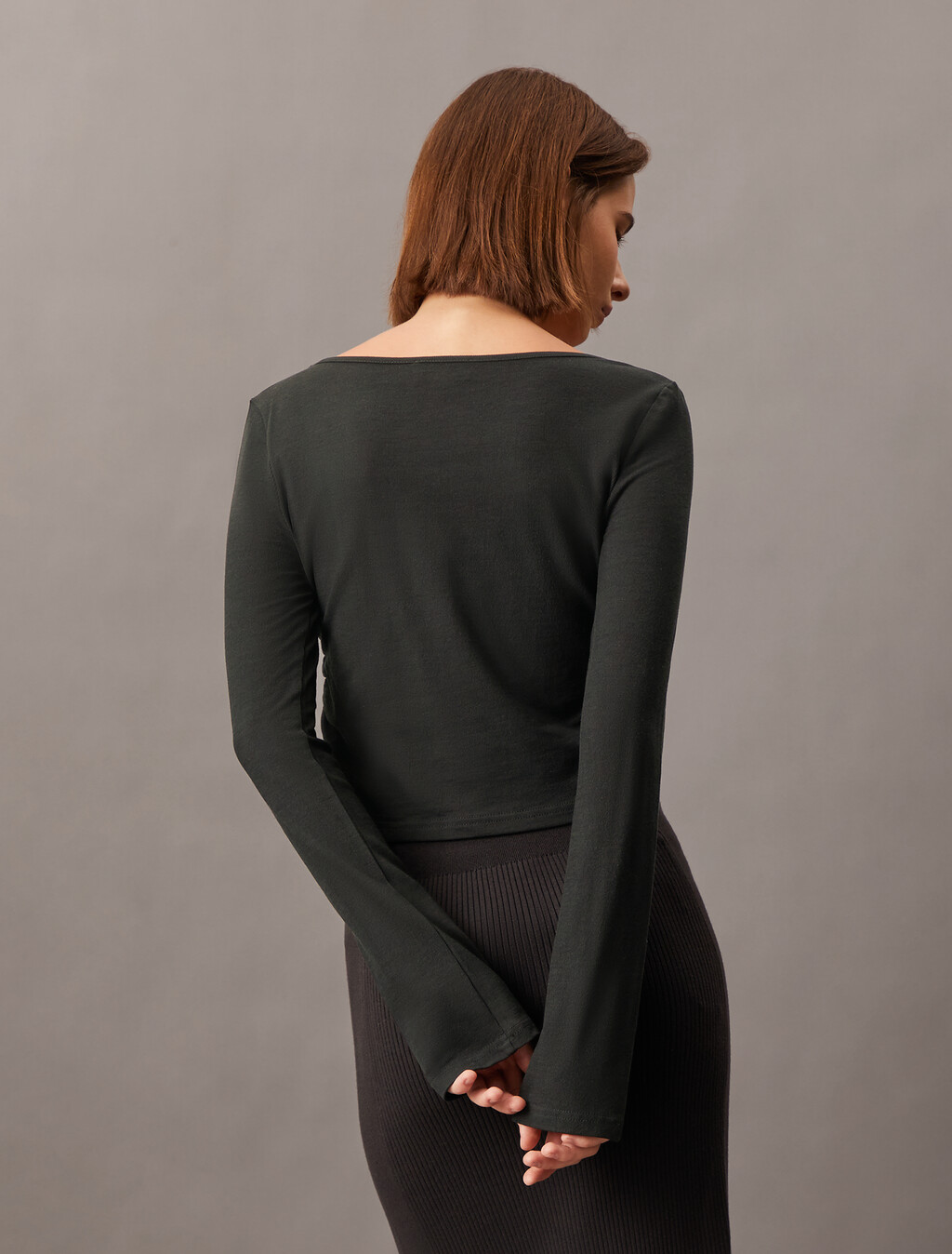 Side Gather Rib Knit Baby Fit Tee, Ck Black, hi-res