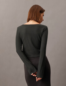 Side Gather Rib Knit Baby Fit Tee, Ck Black, hi-res