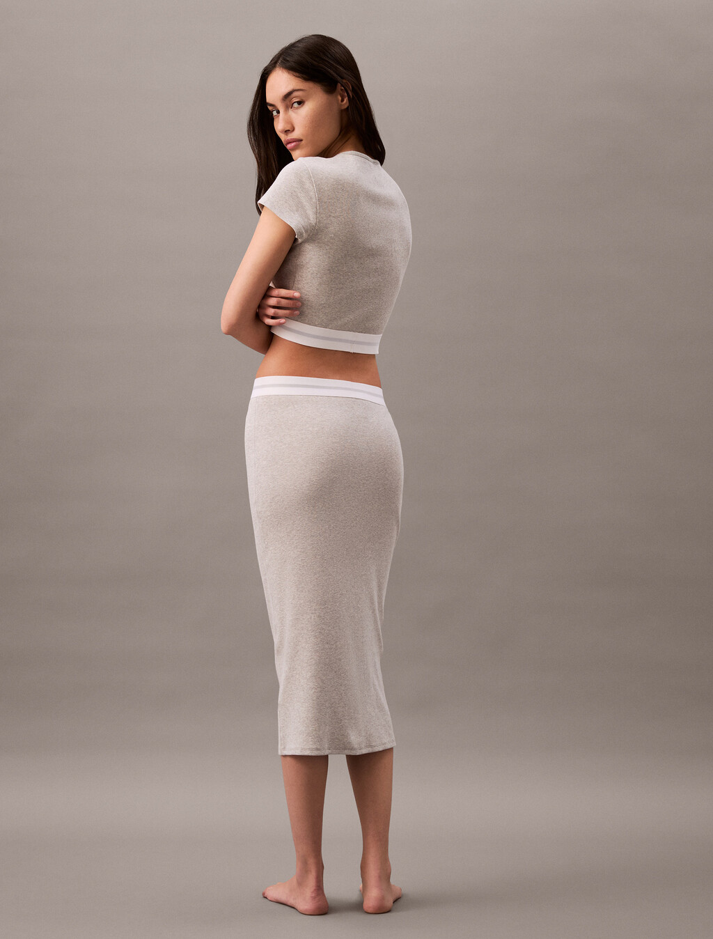 Rib Knit Cropped Tee, B10 Grey Heather, hi-res
