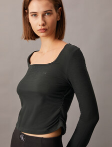 Side Gather Rib Knit Baby Fit Tee, Ck Black, hi-res