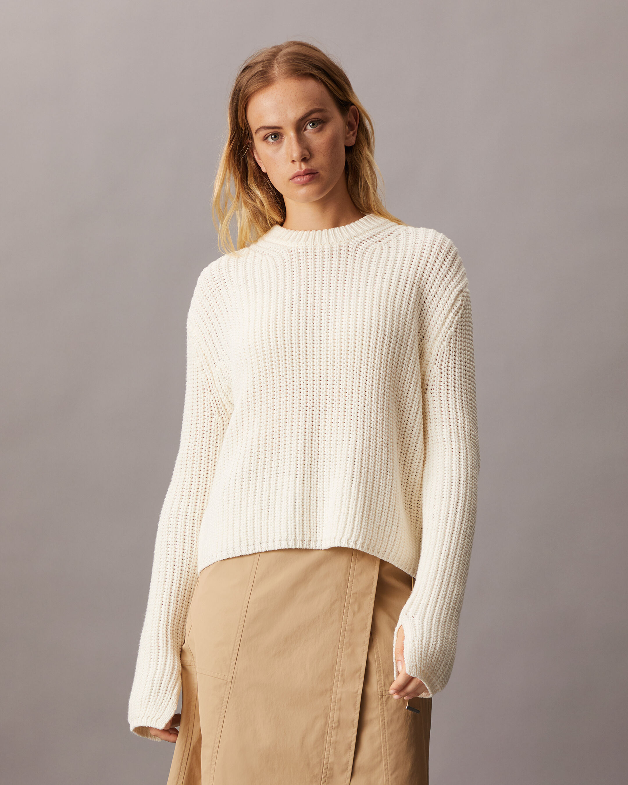 Chunky Cage Yarn Knit Pullover Sweater white Calvin Klein Singapore