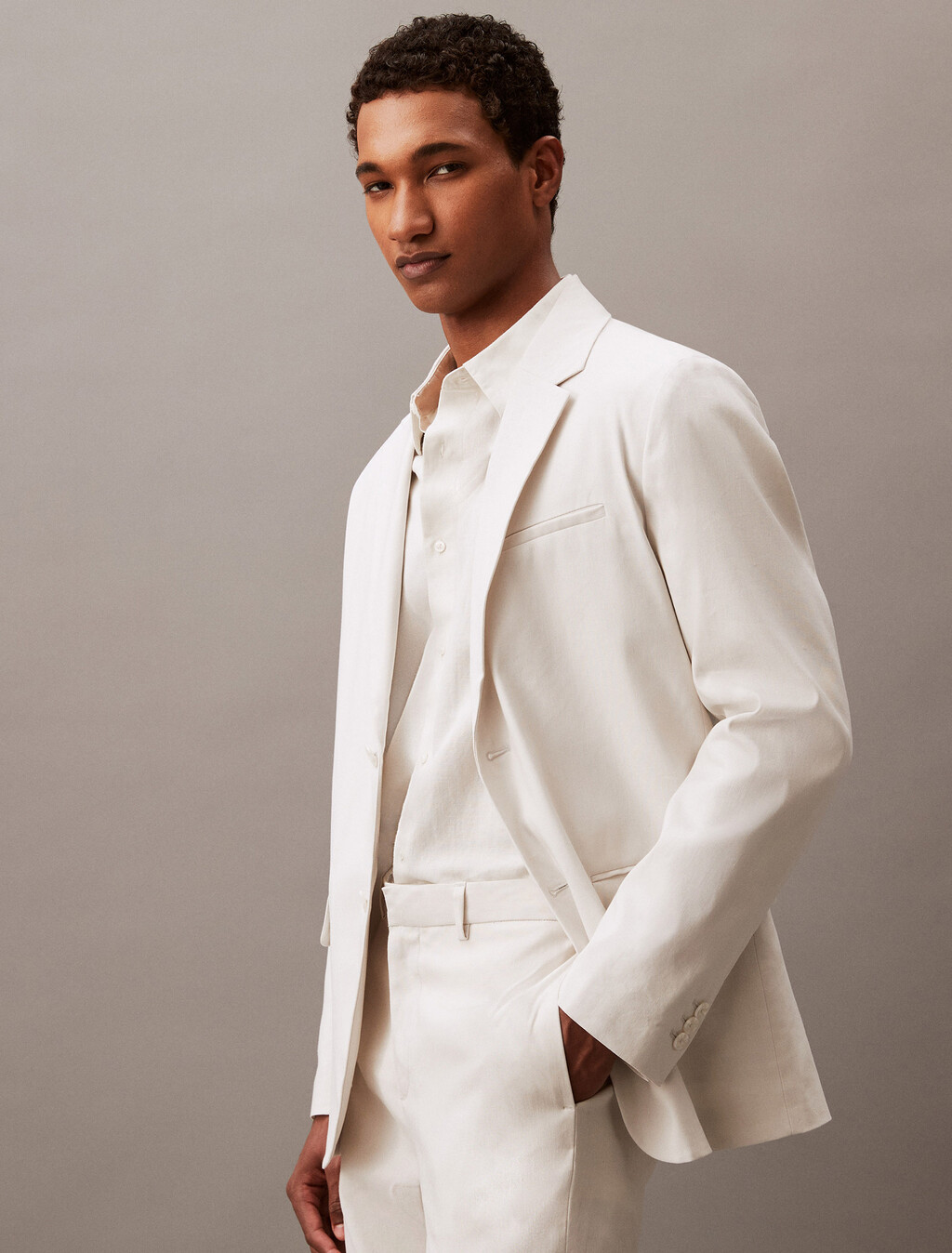 Linen Blend Blazer, White Onyx, hi-res