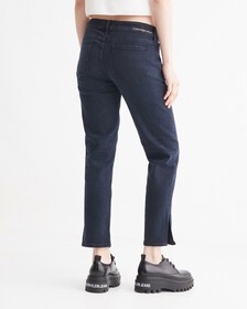 Reconsidered Italian Denim Slim Straight Ankle Jeans, Blue Black Back Embro Splt Hem, hi-res