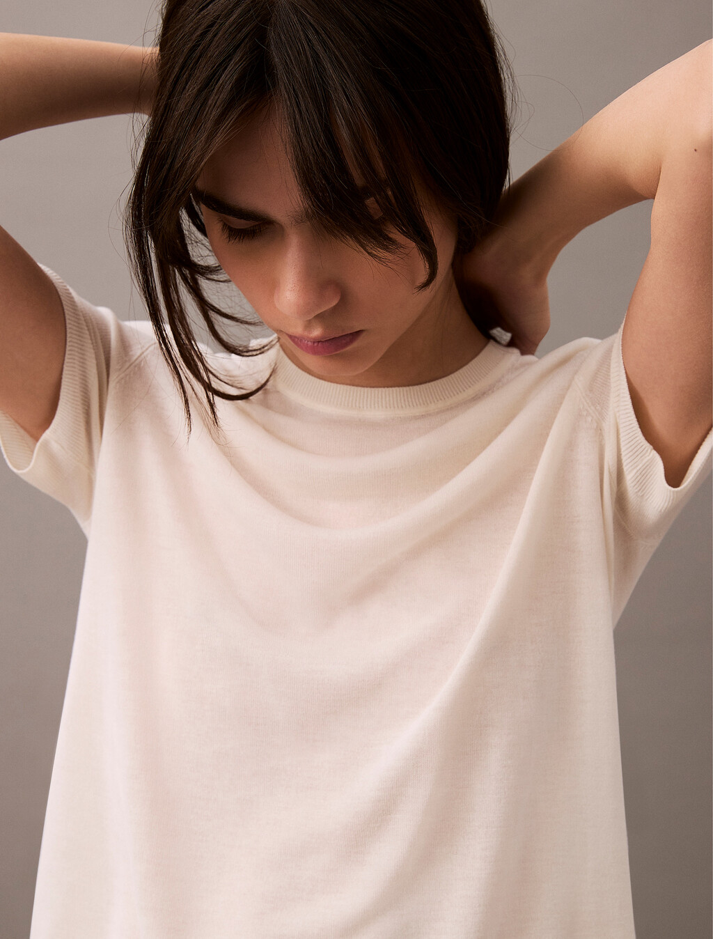 Fine Gauge Viscose Short Sleeve Sweater, Vanilla Ice, hi-res