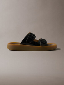 CK Milo - Leather Buckle Sandals, Black/Honey, hi-res