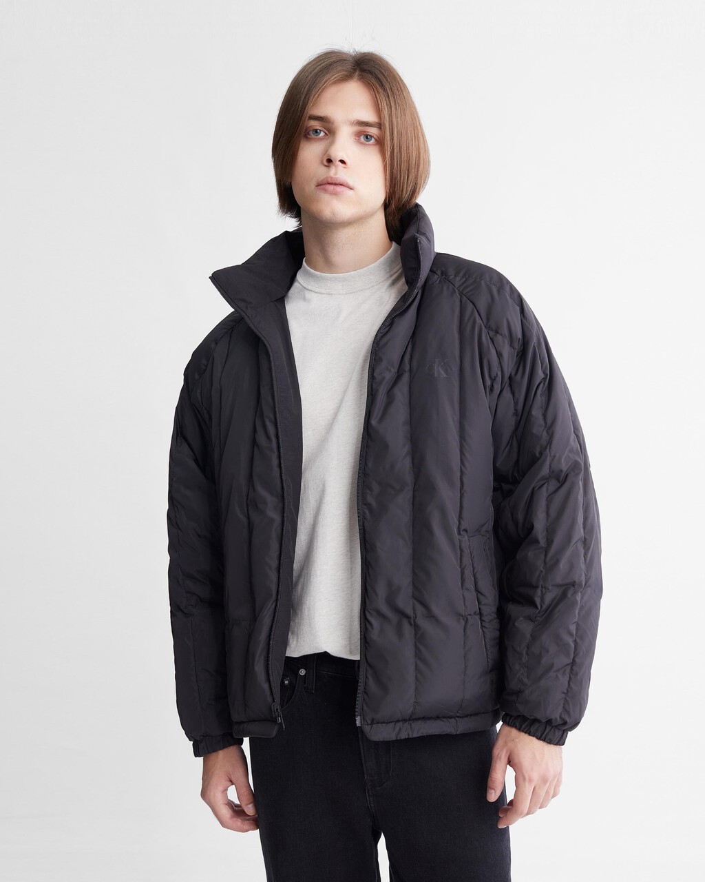 Reversible Stand Collar Puffer Jacket, Ck Black, hi-res