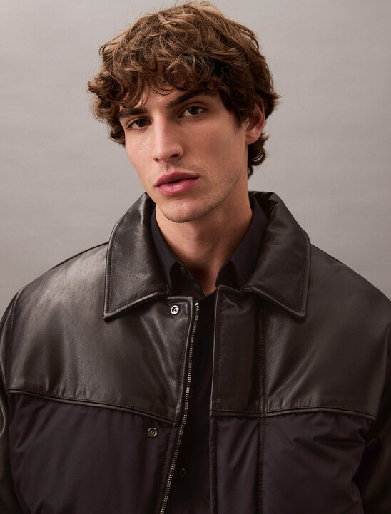 Nylon Leather Bomber Jacket