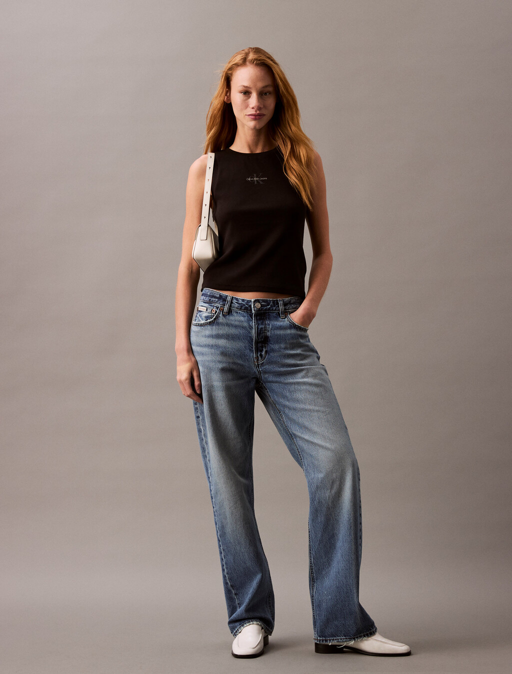 Monogram Rib Knit Tank Top, Black, hi-res