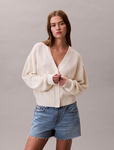 CK Emblem Knit Cardigan, Ivory, hi-res