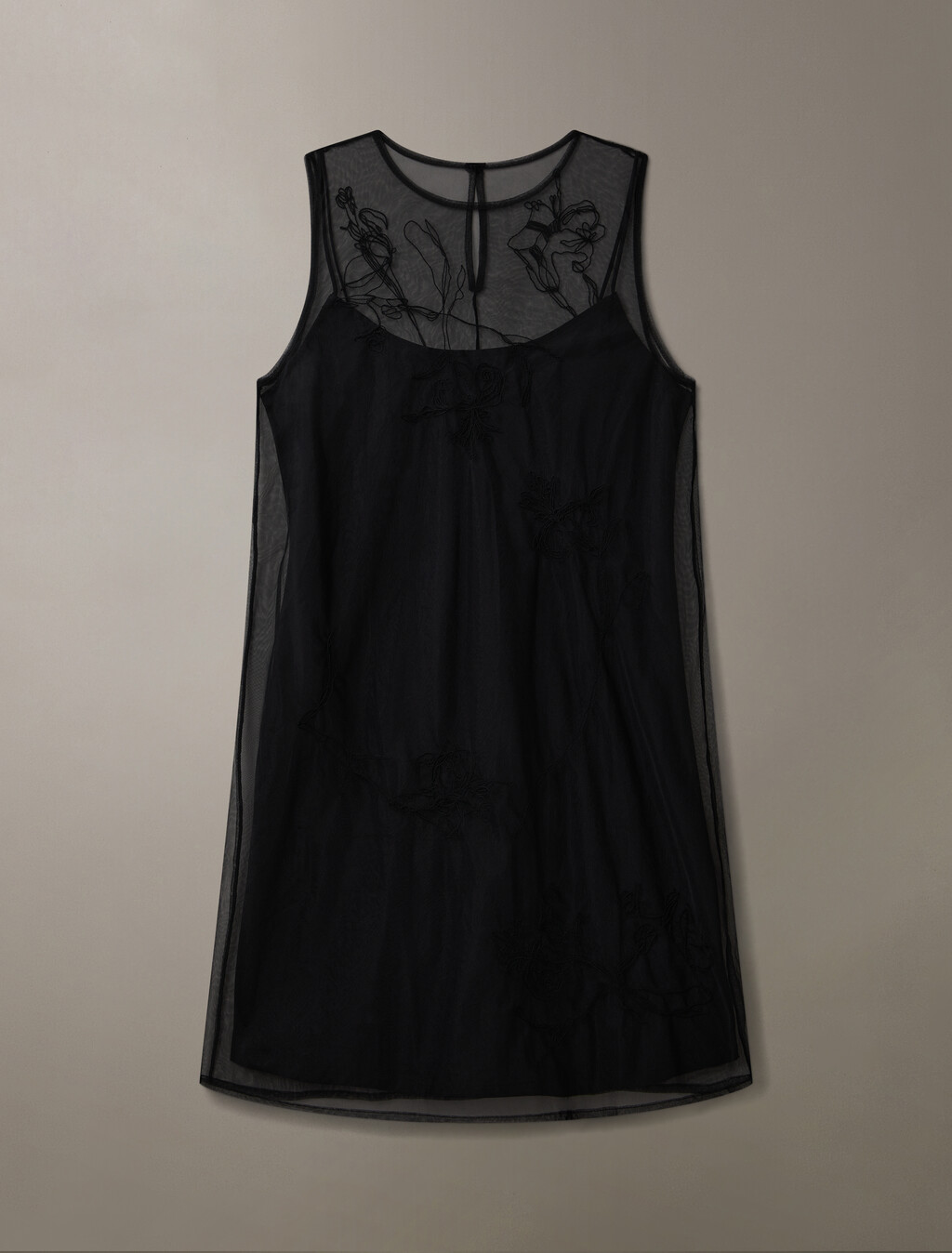 Embroidered Mini Dress, Black, hi-res