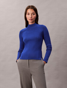 Tech Knit Ribbed Mock Neck Sweater, Cobalt Combo, hi-res