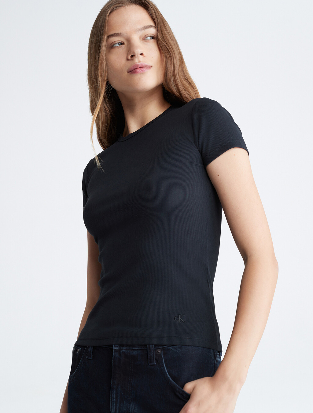 Ribbed Slim Fit Crewneck T-Shirt, Black Beauty, hi-res