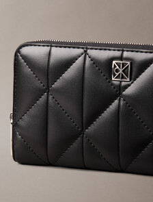 Quilted Emblem Long Zip Around Wallet, Black, hi-res