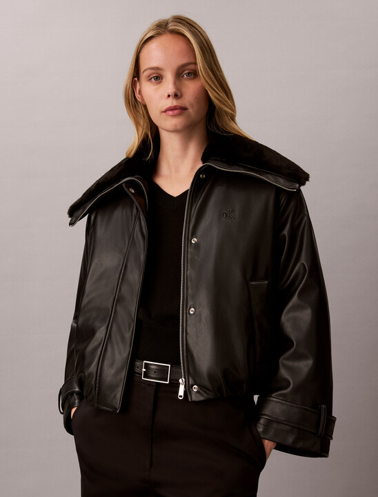Faux Leather Bomber Jacket