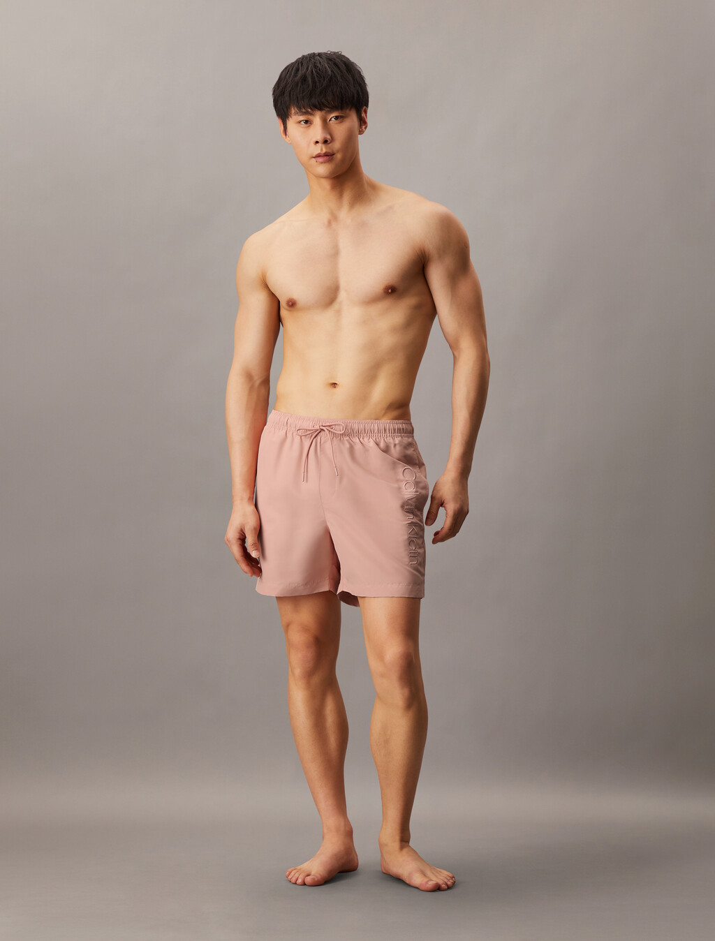 Medium Drawstring Swim Shorts - Logo Embroidery, Vintage Peach, hi-res