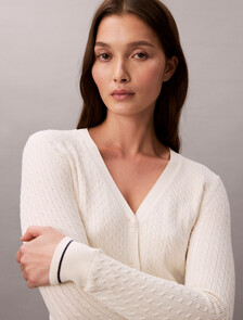 Slim Cable Knit Cardigan, Tofu, hi-res