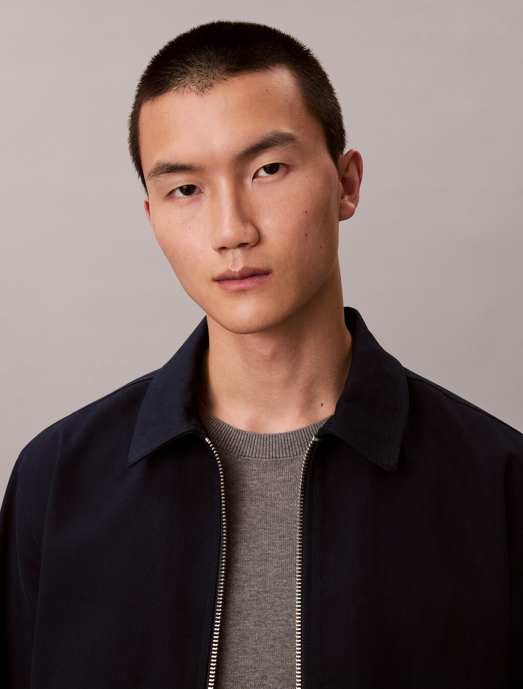 Cotton Dobby Blouson Jacket, Dark Sapphire, hi-res