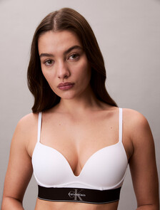 CK Graphic Push Up Plunge Bra, White, hi-res