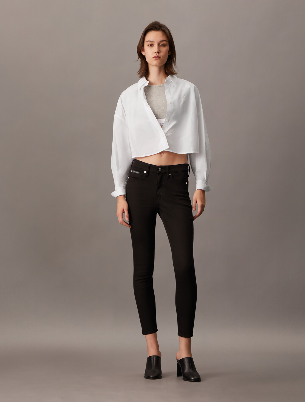 Cropped Stripe Shirt, Bright White, hi-res