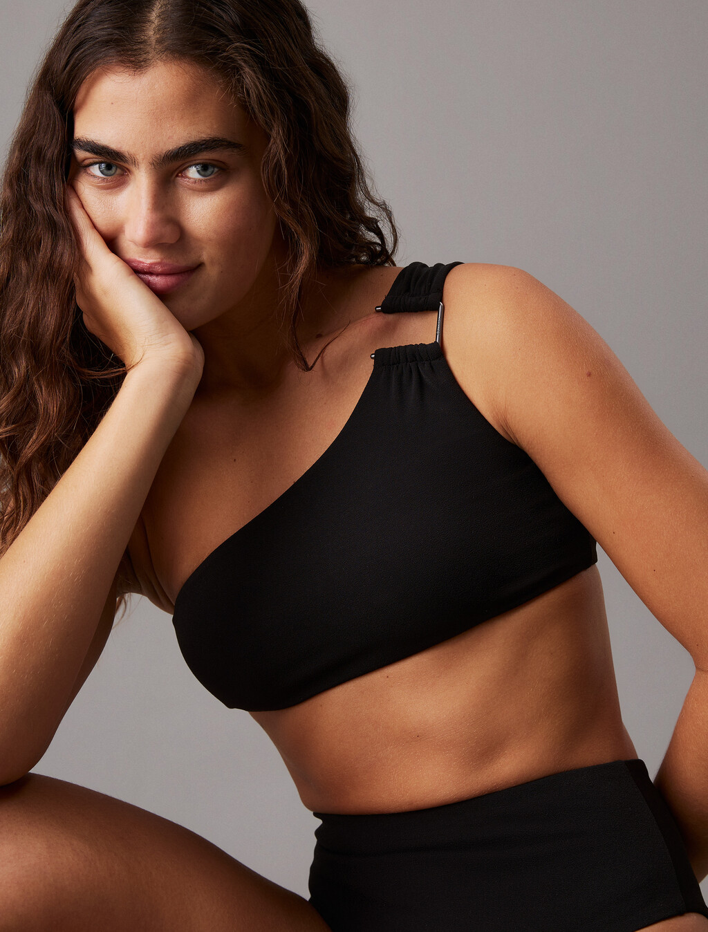 One Shoulder Bikini Top - CK Wire, Pvh Black, hi-res