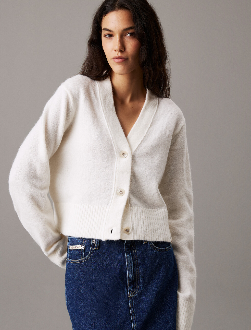 Plush Wool Blend Cardigan, Ivory, hi-res