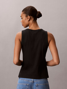 Rib Knit Monogram Tank Top, Black, hi-res