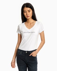 V NECK LOGO TEE, Bright White, hi-res