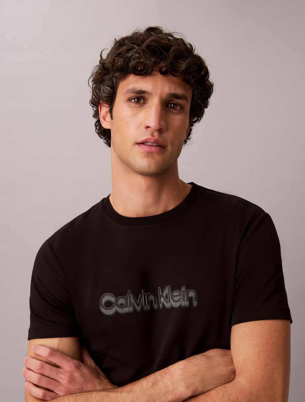 Graphic Double Knit Slim Tee, Black, hi-res