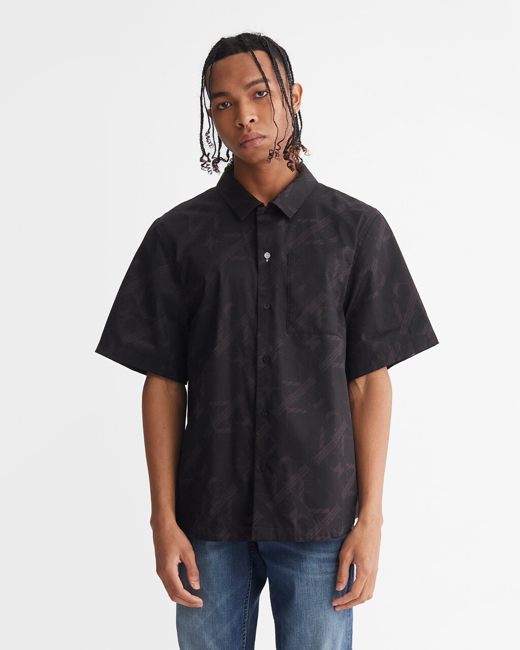 PREMIUM MONOGRAM RELAXED SHIRT, CK BLACK, hi-res